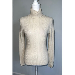 Peck & Peck Cream Cable Knit Cashmere Turtleneck Sweater L